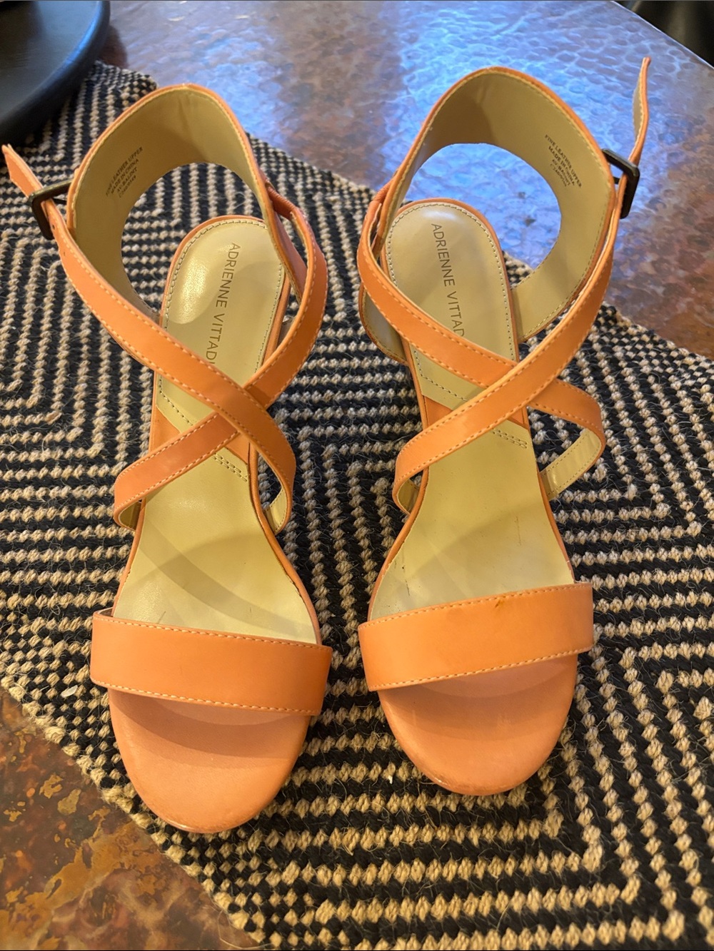 Adrienne Vittadini Coral Orange Crisscross Strap Heels